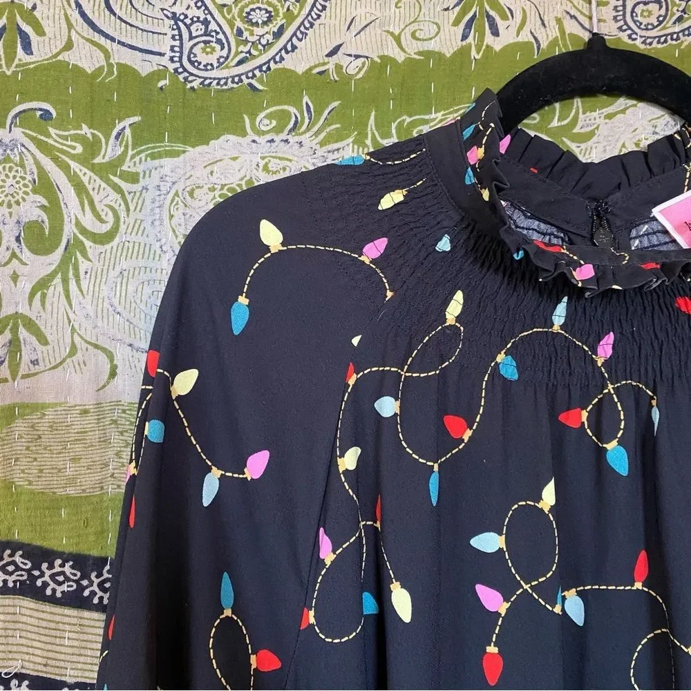 Kate Spade New York Black String Lights Shift Mini Dress Size Extra Large